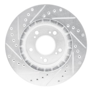 Acura NSX Brake Rotor (1) - Front Right - R1 Concepts - Drilled & Slotted - Silver - `97-`05
